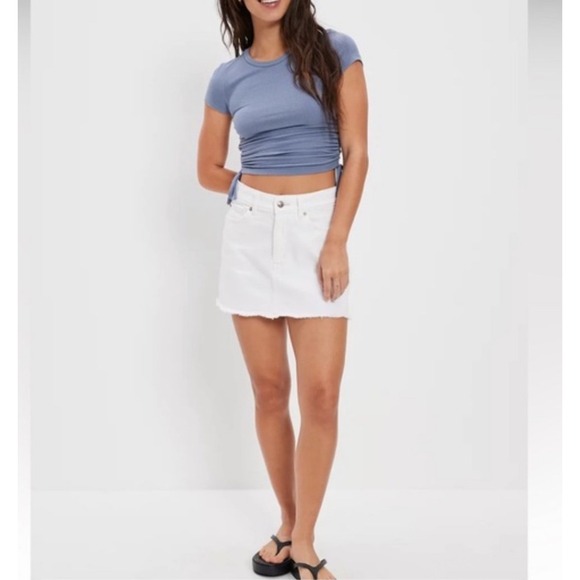 American Eagle Outfitters Dresses & Skirts - American Eagle‎ Outfitters White Denim Mini Skirt Hi-Rise Frayed Hem Sz 12 NWT